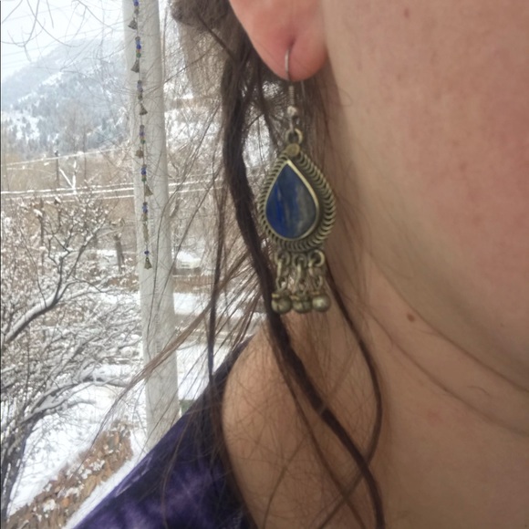 Boho Lapis Earrings with Bells - Picture 5 of 5